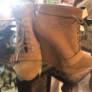 Ankle boots wedged heel tan suede FUN FUN FUN